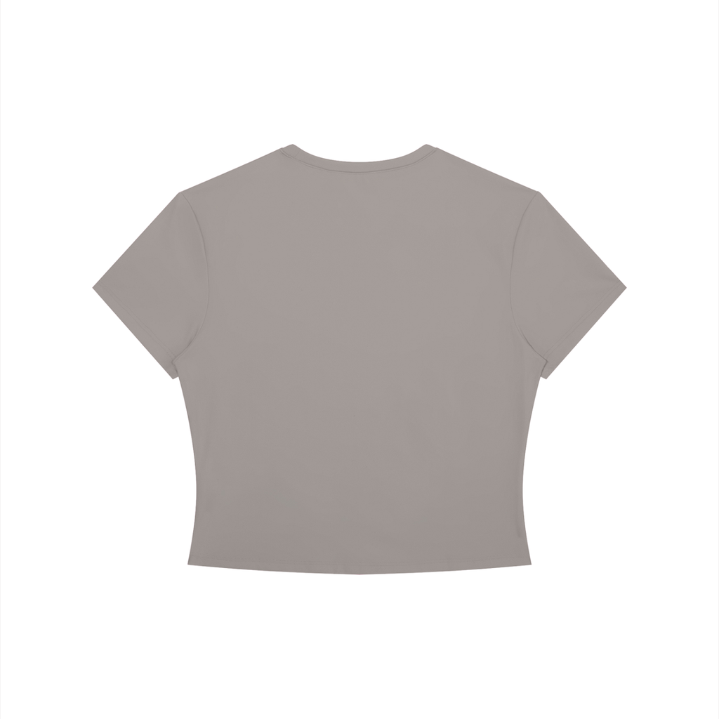Back view of a plain gray t-shirt on a white background
