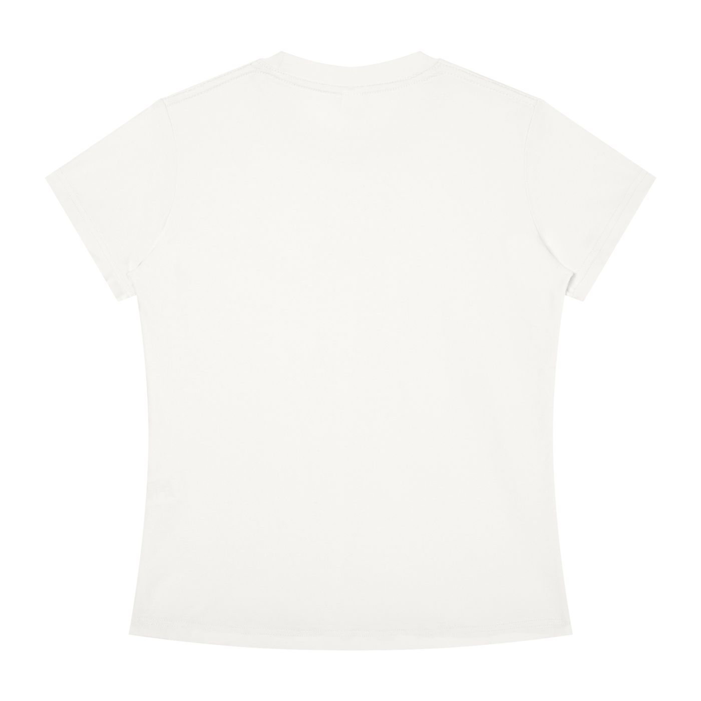 A plain white short-sleeve crewneck t-shirt shown from the back, laid flat against a white background.