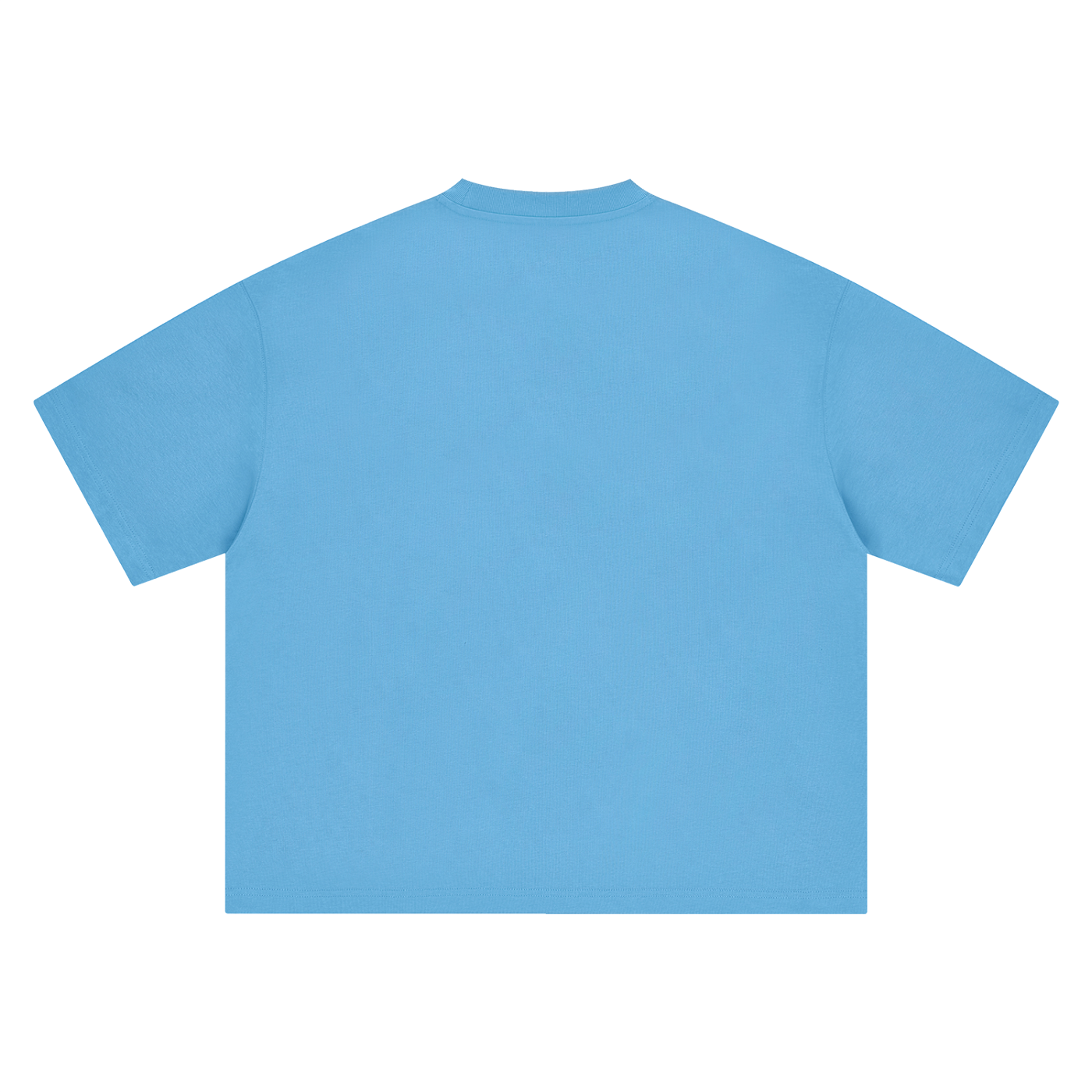 A light blue short-sleeve crewneck t-shirt shown from the back, laid flat against a solid white background.
