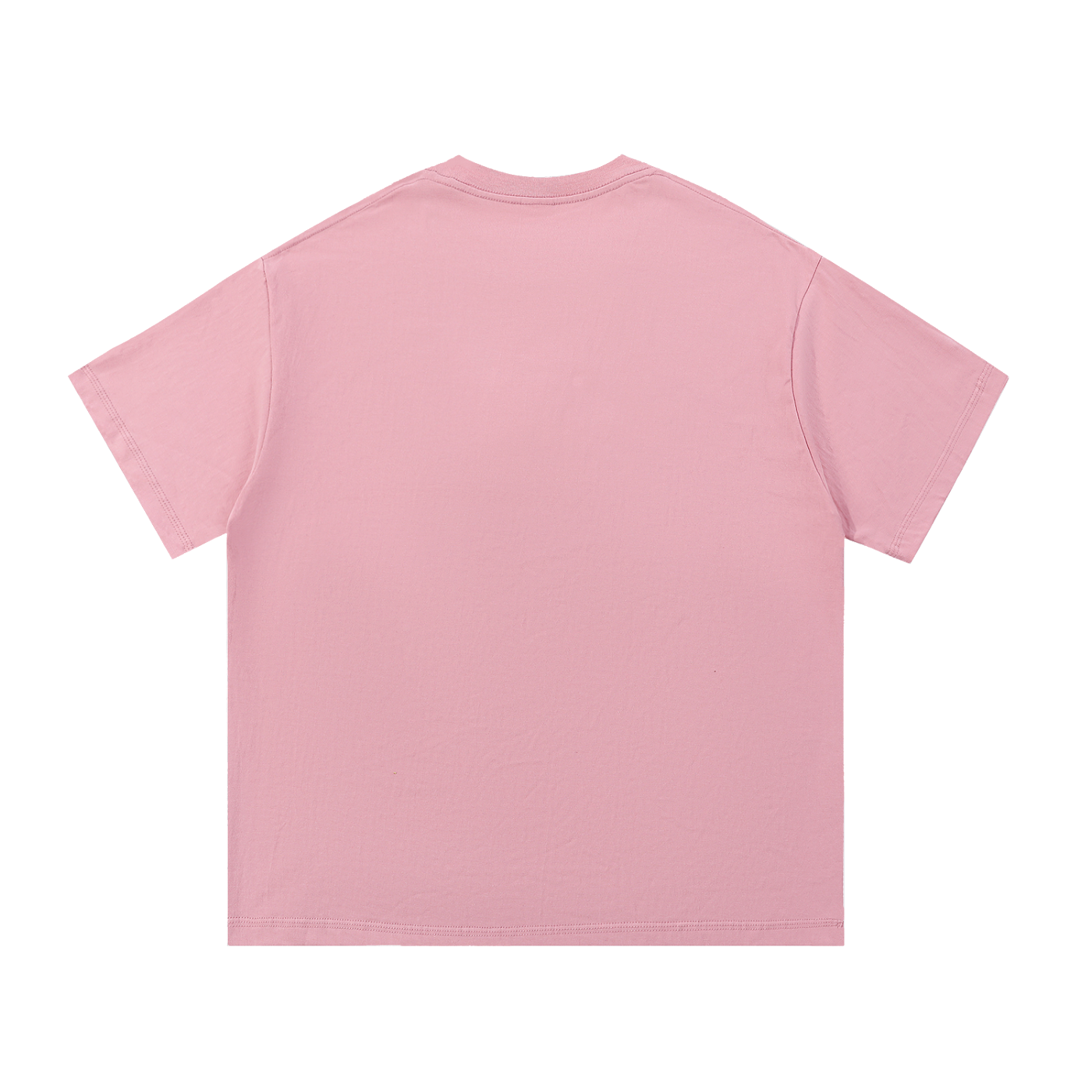 Pink t-shirt with a logo on the back against a white background