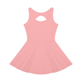 A light pink sleeveless skater dress with a scoop neck and a small keyhole cutout at the back, displayed on a solid white background.