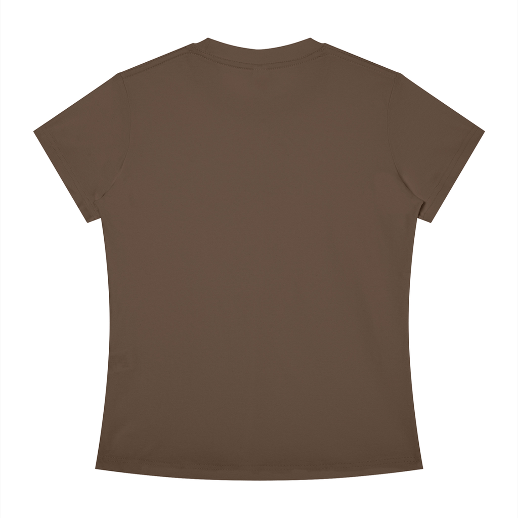 A plain brown short-sleeve t-shirt shown from the back, laid flat against a solid white background.