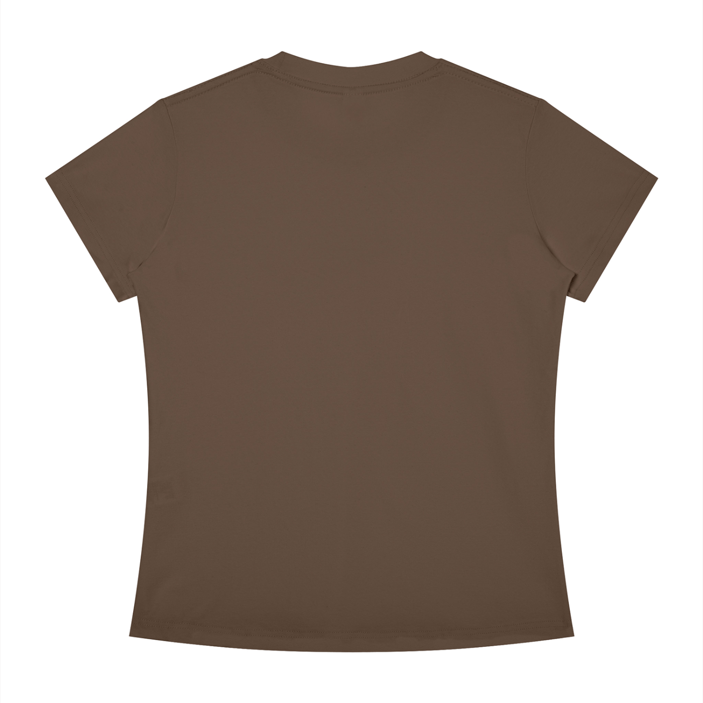 A plain brown short-sleeve t-shirt shown from the back, laid flat against a solid white background.