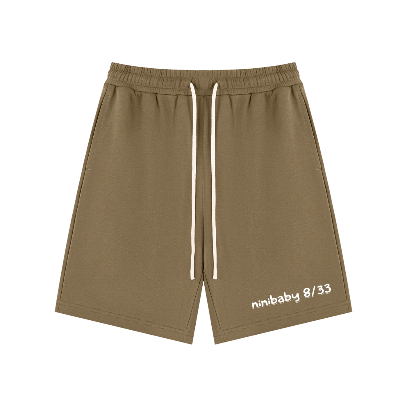 Green athletic shorts with a brand logo on a light gray background