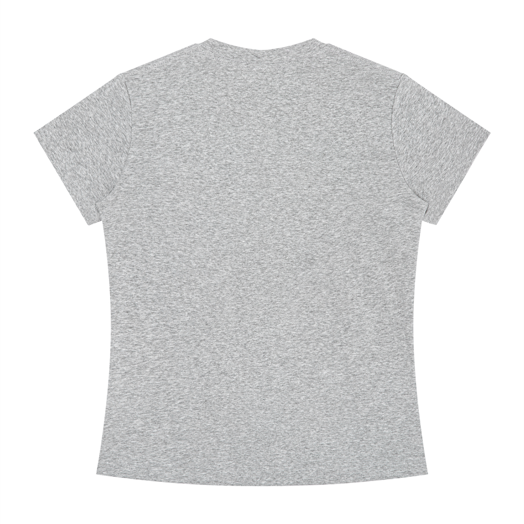 A light gray heather short-sleeve t-shirt shown from the back, laid flat against a solid white background.