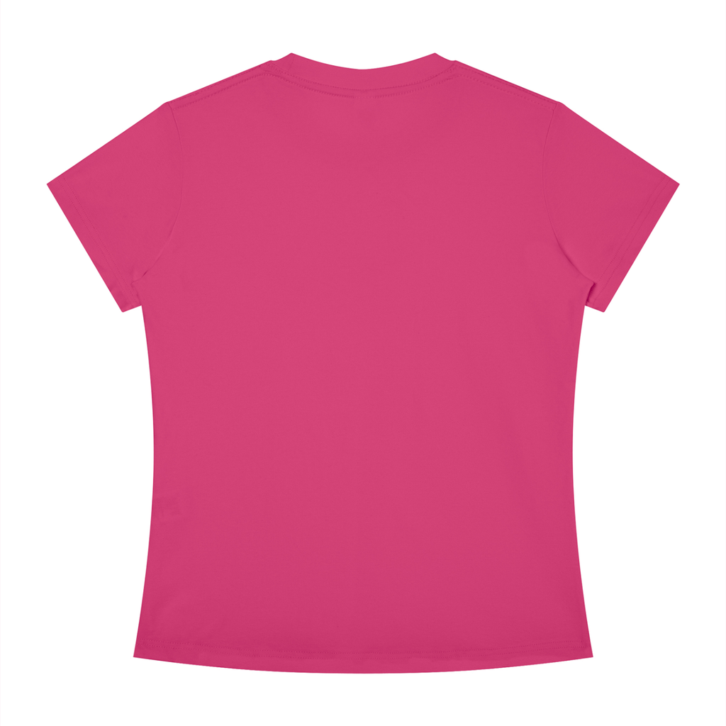 A bright pink short-sleeve t-shirt shown from the back, laid flat against a solid white background.