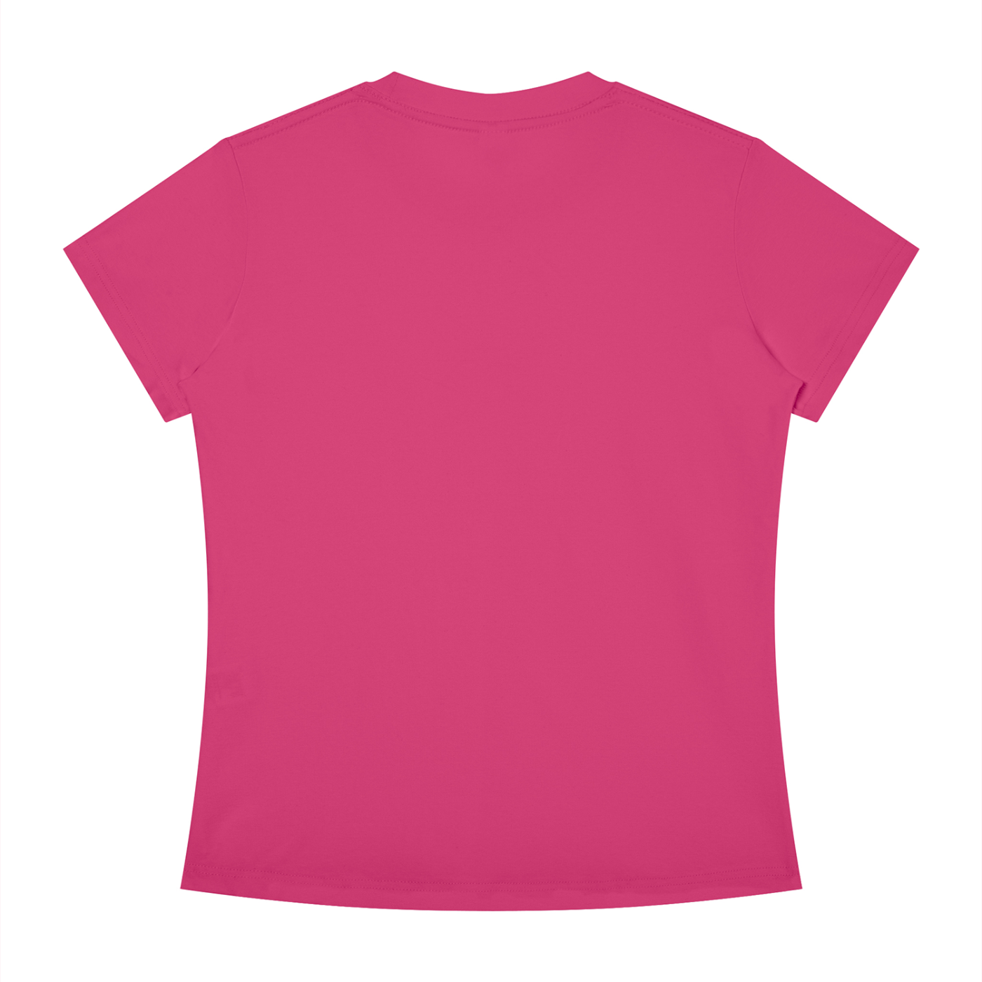 A bright pink short-sleeve t-shirt shown from the back, laid flat against a solid white background.
