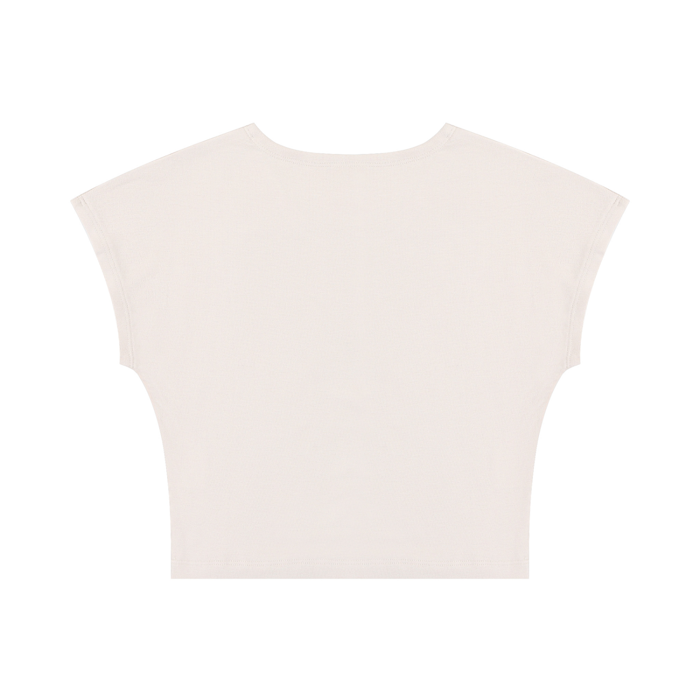A light cream or off-white short-sleeve crop top shown flat against a solid white background.