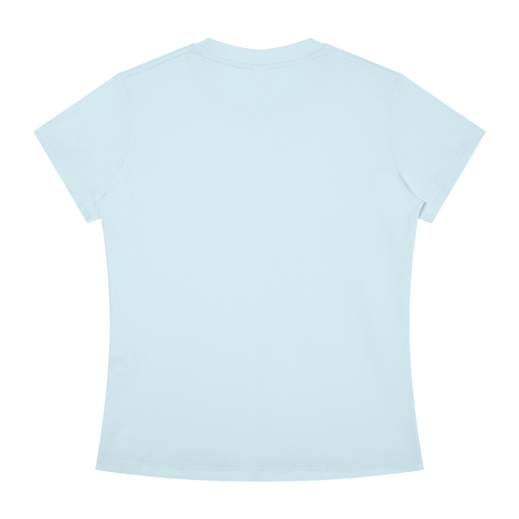 A light blue short-sleeve crewneck t-shirt shown from the back, laid flat against a solid white background.