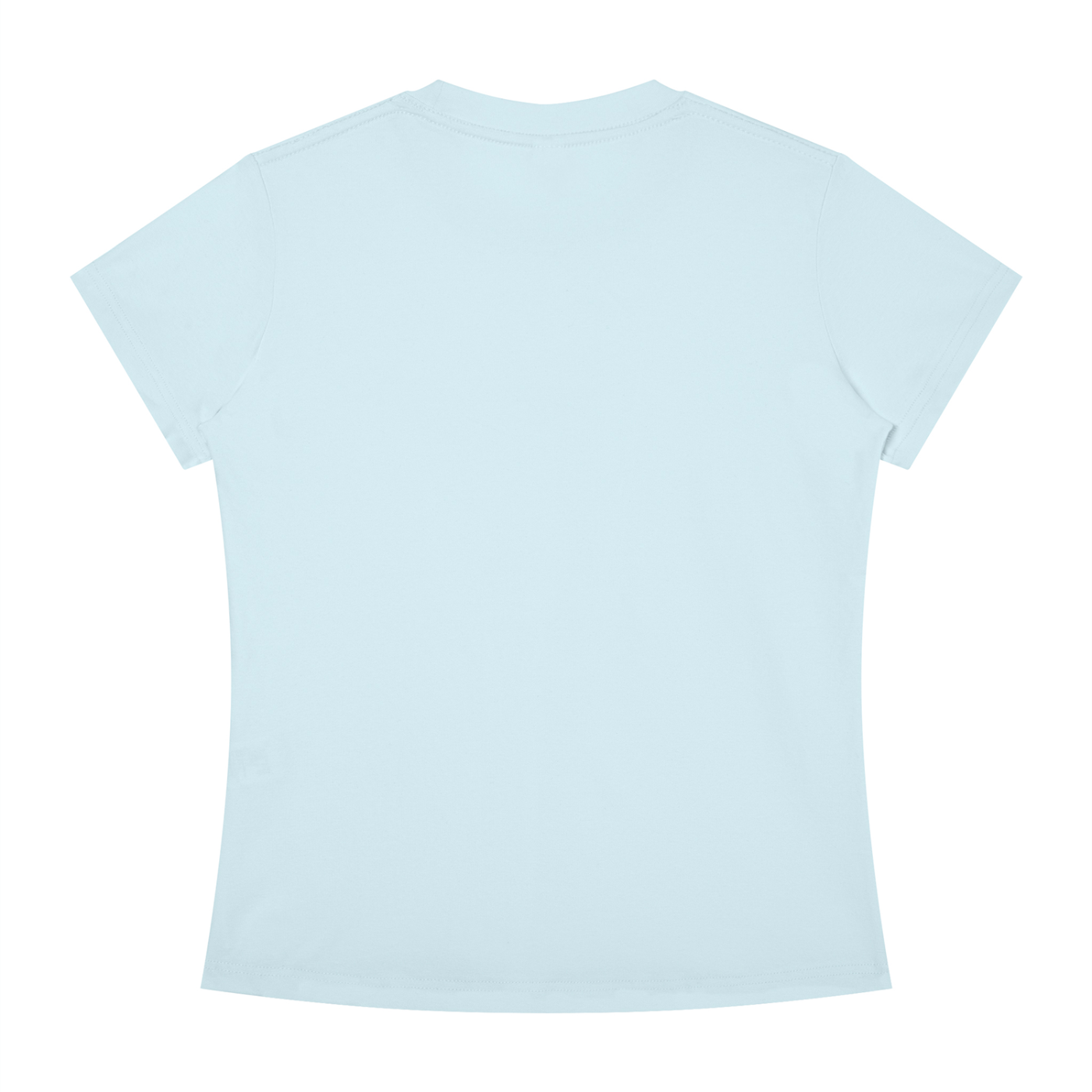 A light blue short-sleeve crewneck t-shirt shown from the back, laid flat against a solid white background.