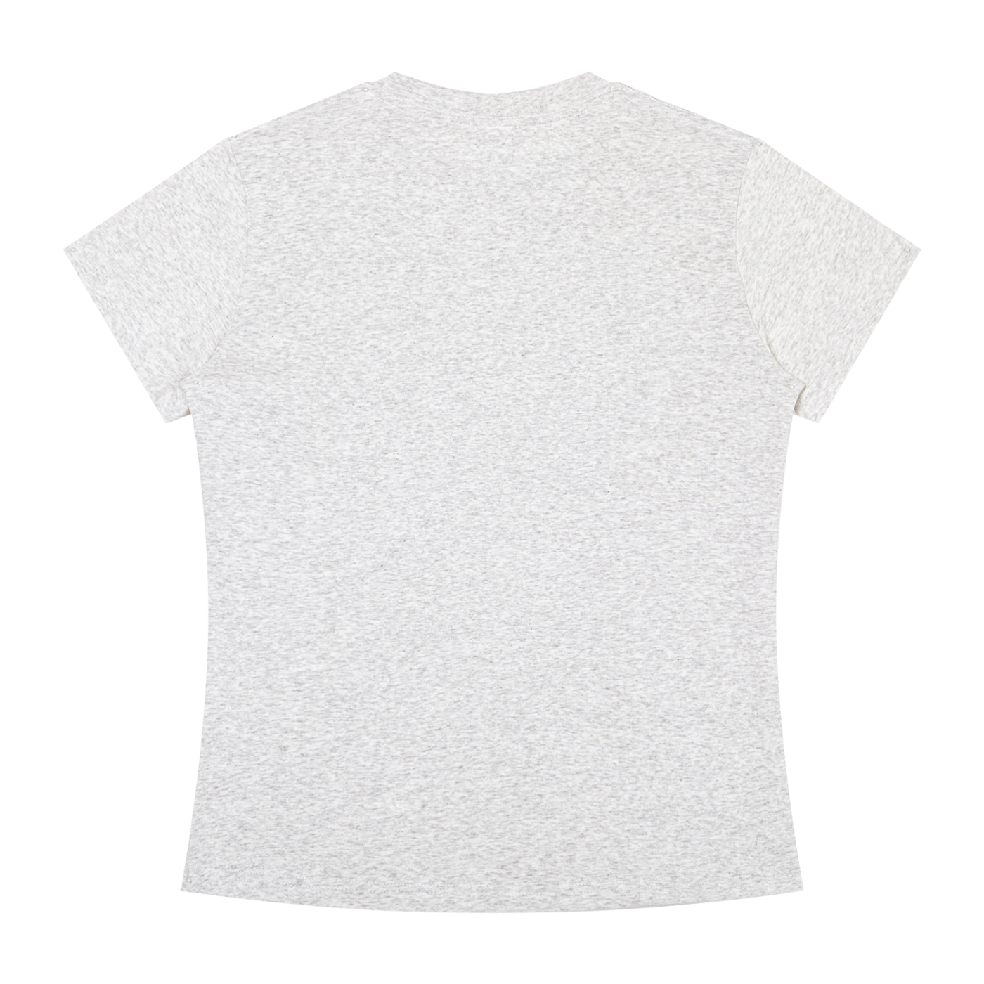 A light gray heather short-sleeve t-shirt shown from the back, laid flat against a solid white background.