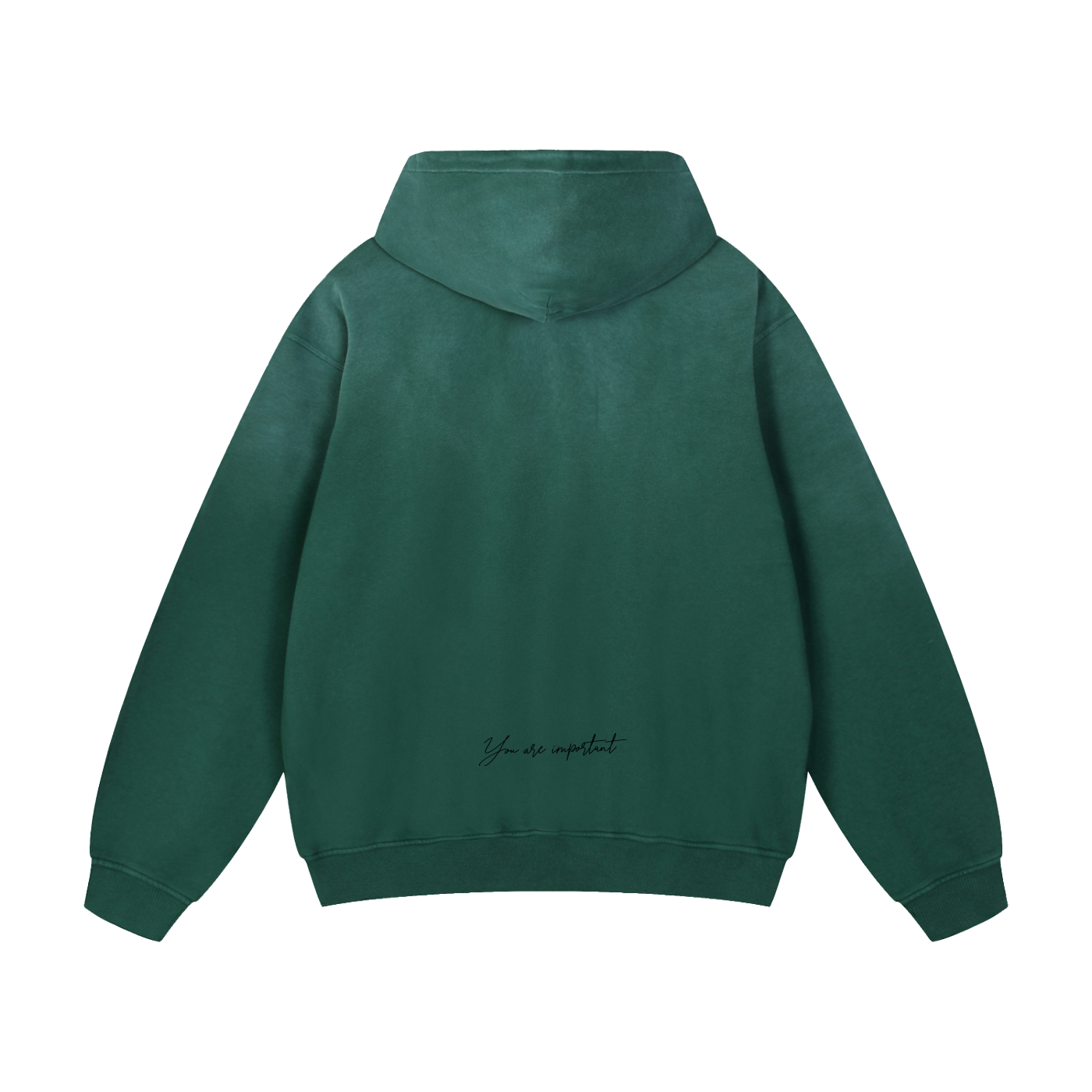 Green hoodie shown from the back on a white background