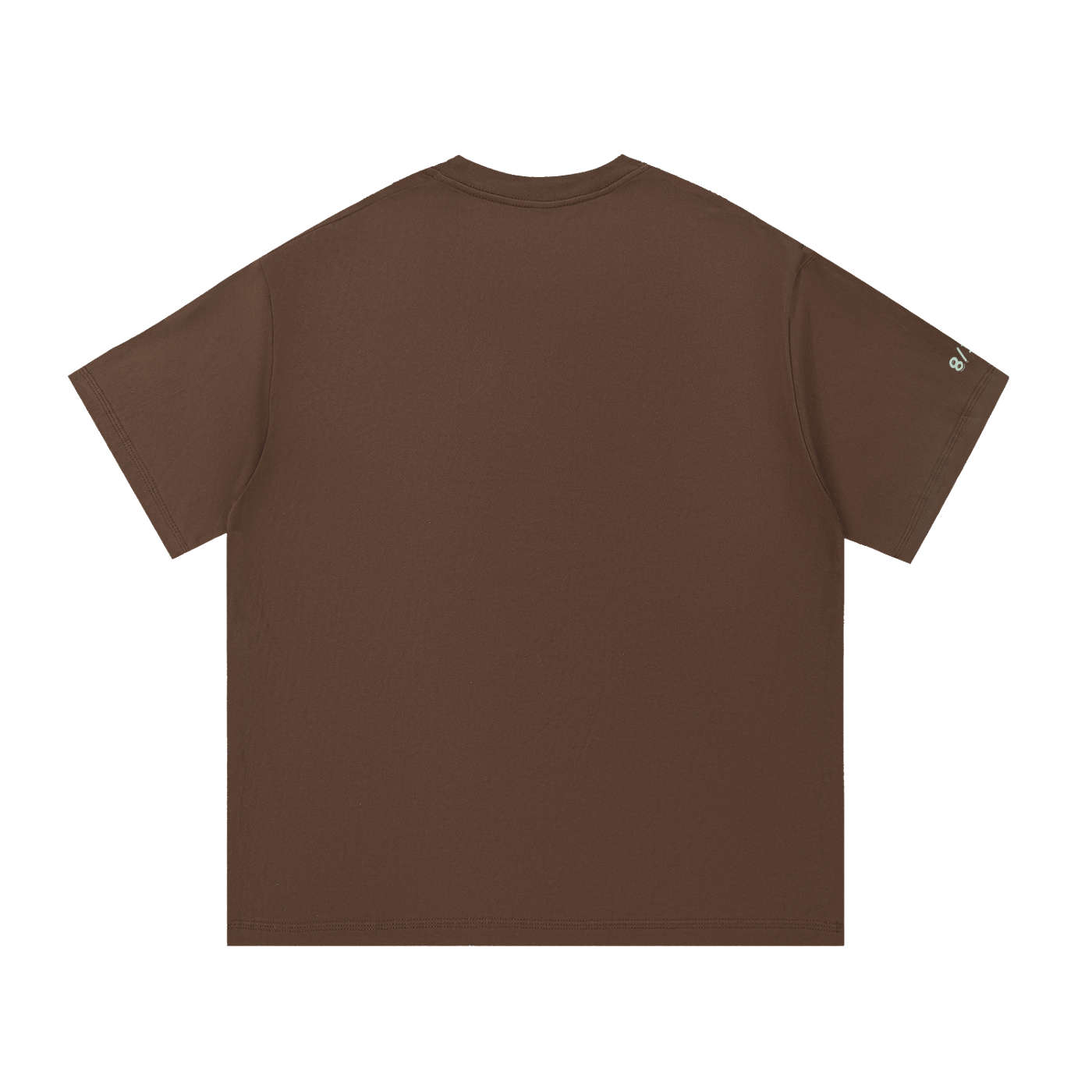 Brown t-shirt with white text design on a white background