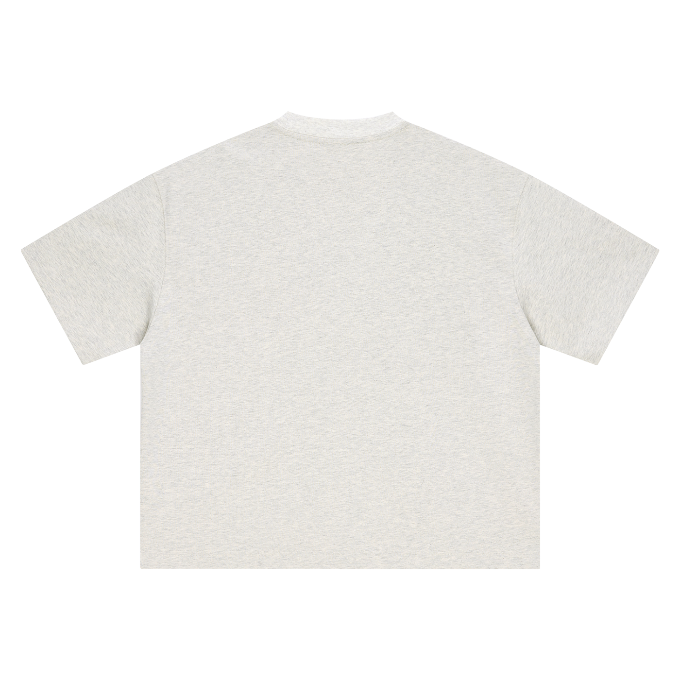 A light heather gray short-sleeve t-shirt shown from the back, laid flat against a solid white background.