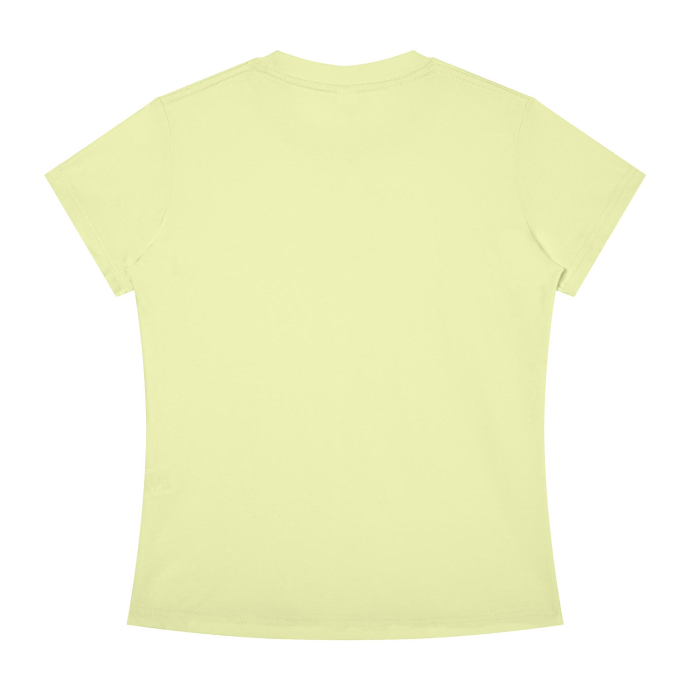 A pale yellow-green short-sleeve t-shirt shown from the back, laid flat against a solid white background.