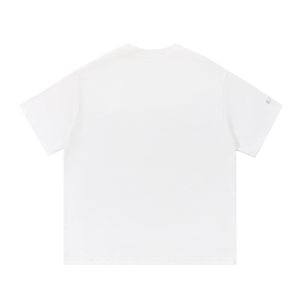 A plain white short-sleeve crewneck t-shirt shown from the back, laid flat against a solid white background.