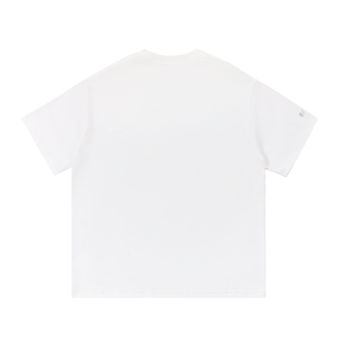 A plain white short-sleeve crewneck t-shirt shown from the back, laid flat against a solid white background.