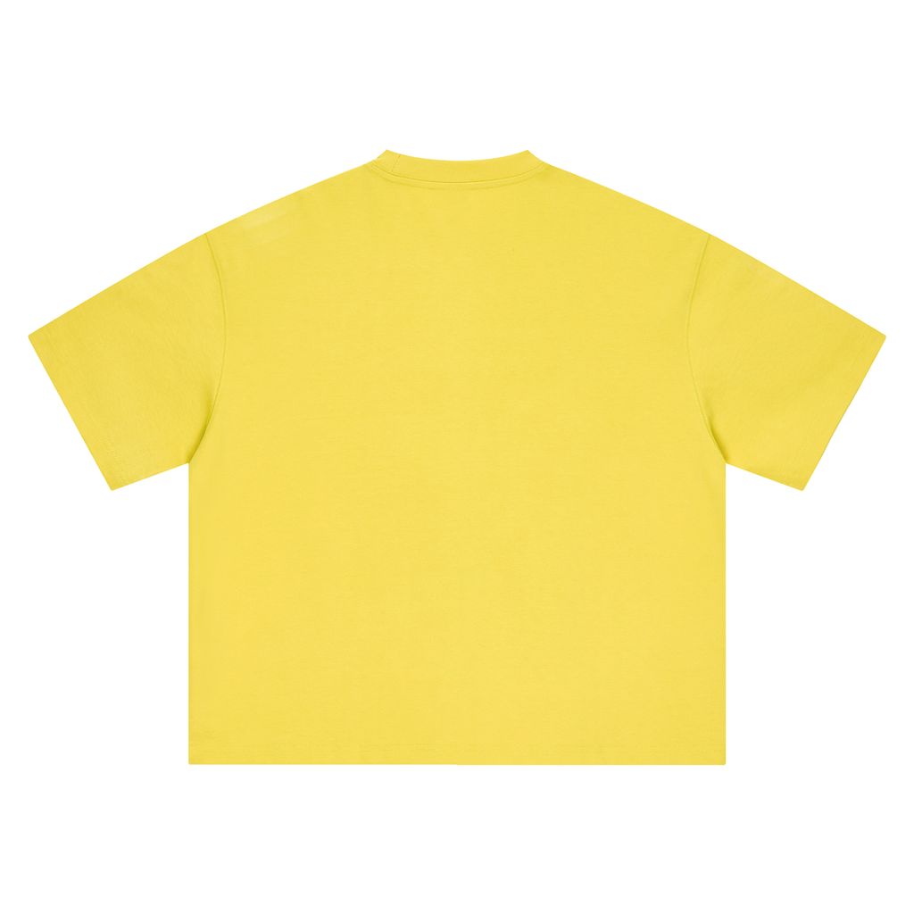 A bright yellow short-sleeve t-shirt shown from the back, laid flat against a solid white background.