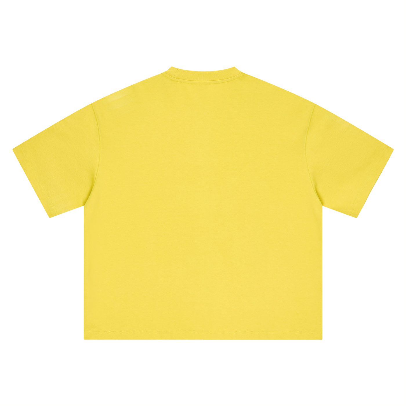 A bright yellow short-sleeve t-shirt shown from the back, laid flat against a solid white background.