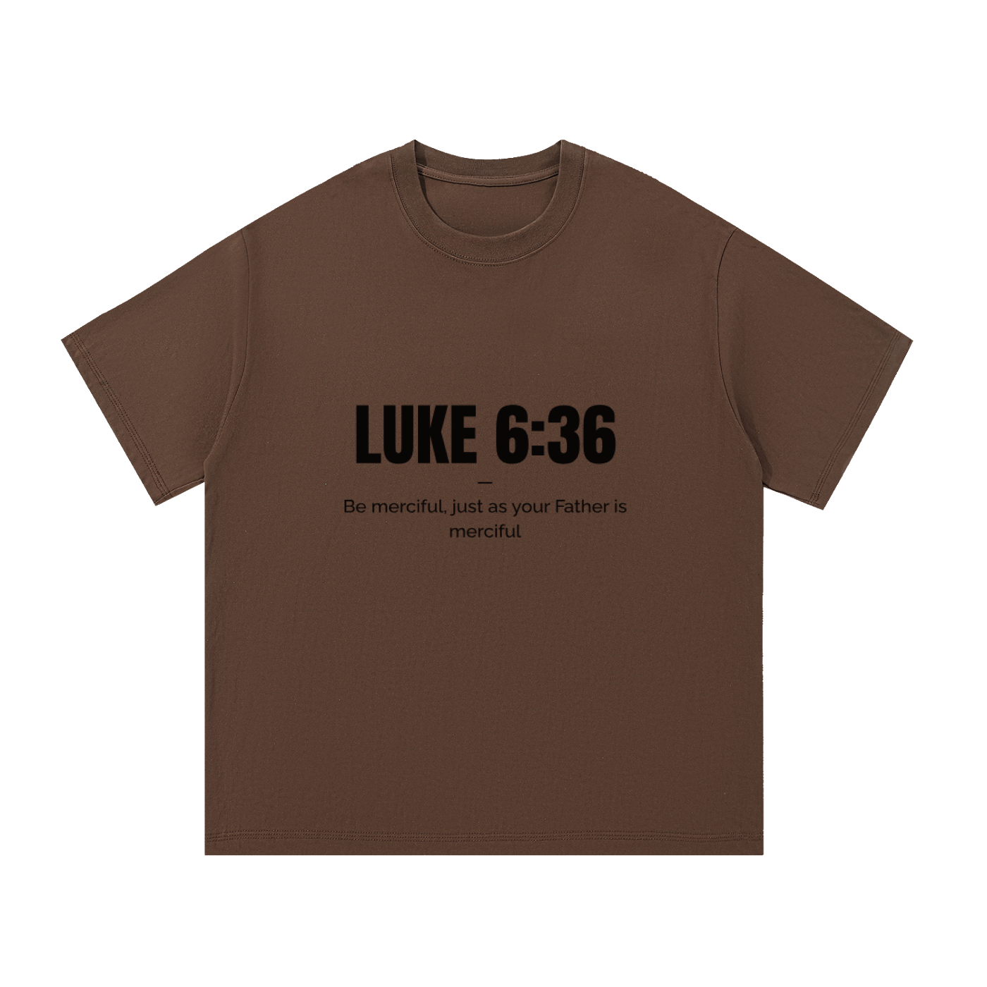 Brown t-shirt with 'STAY WEIRD' text on the back against a white background